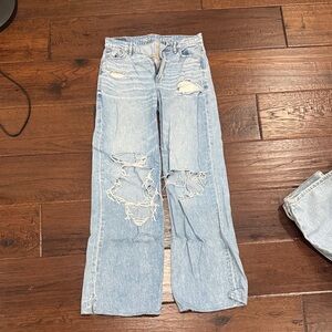 American Eagle Outfitters Light Blue Distressed Flare Jeans